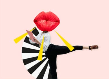 Abstract image of lady with lips for a head with a pink background